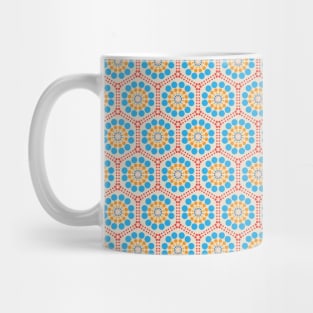 Vintage Orange Blue Dotted Circle Flower Pattern 70s 80s Style Mug